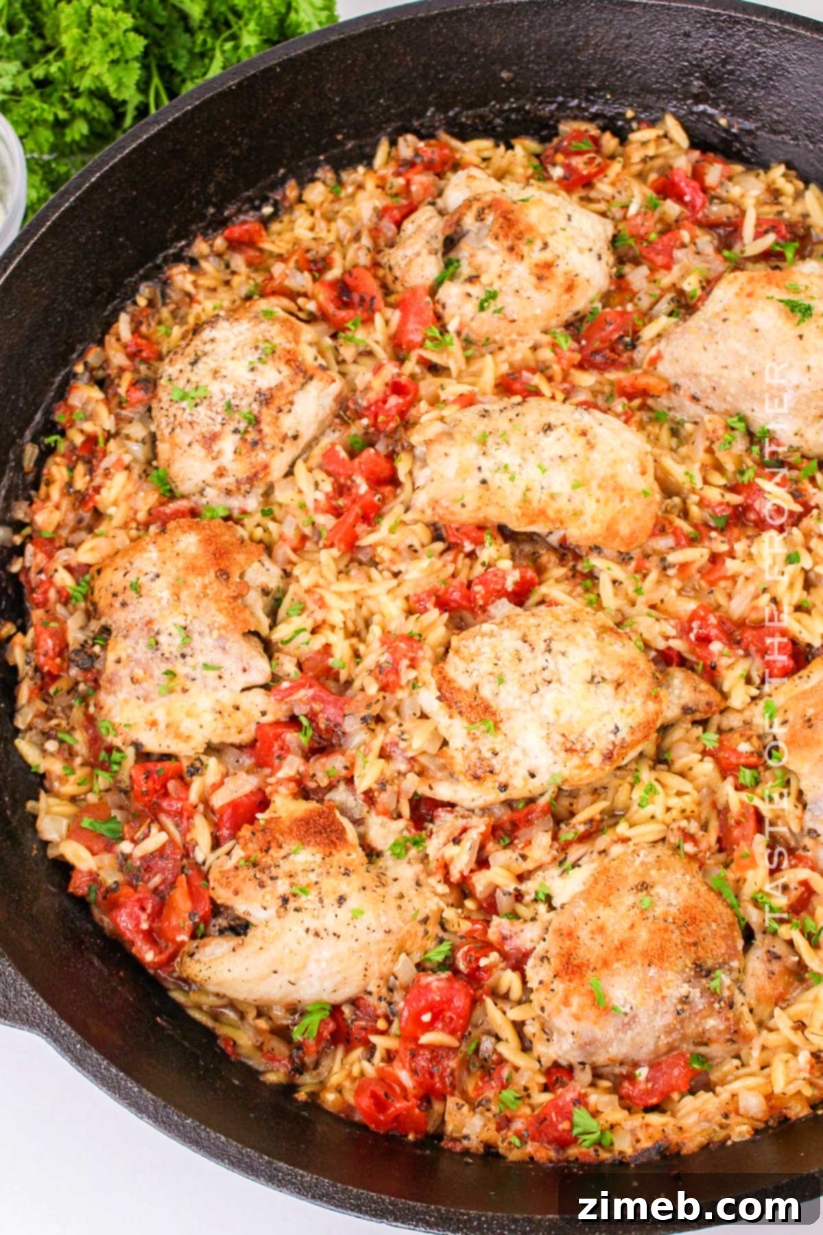 Chicken Orzo Bake 3 Skillet Chicken and Orzo - a delicious and easy one-pot recipe for quick weeknight meals.