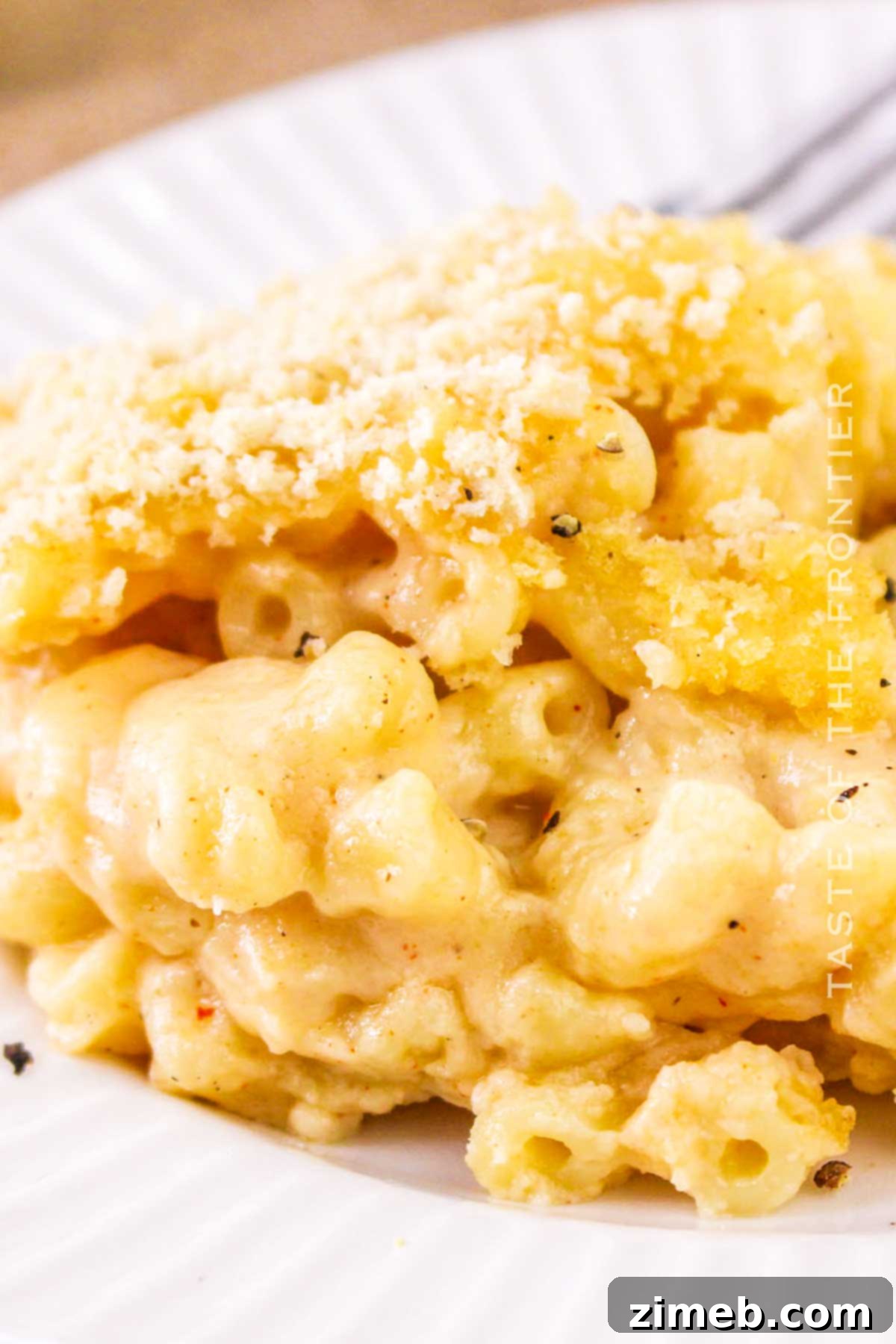 Delicious baked mac and cheese with Gouda and white cheddar