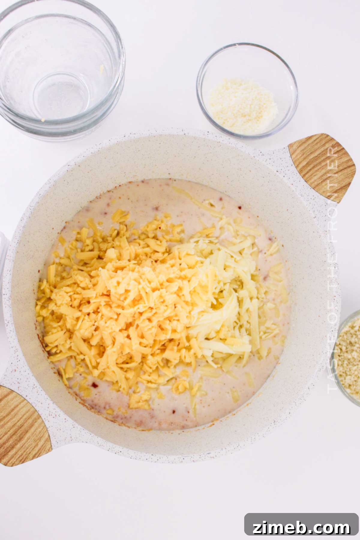 Close-up of making the roux for Gouda Mac and Cheese