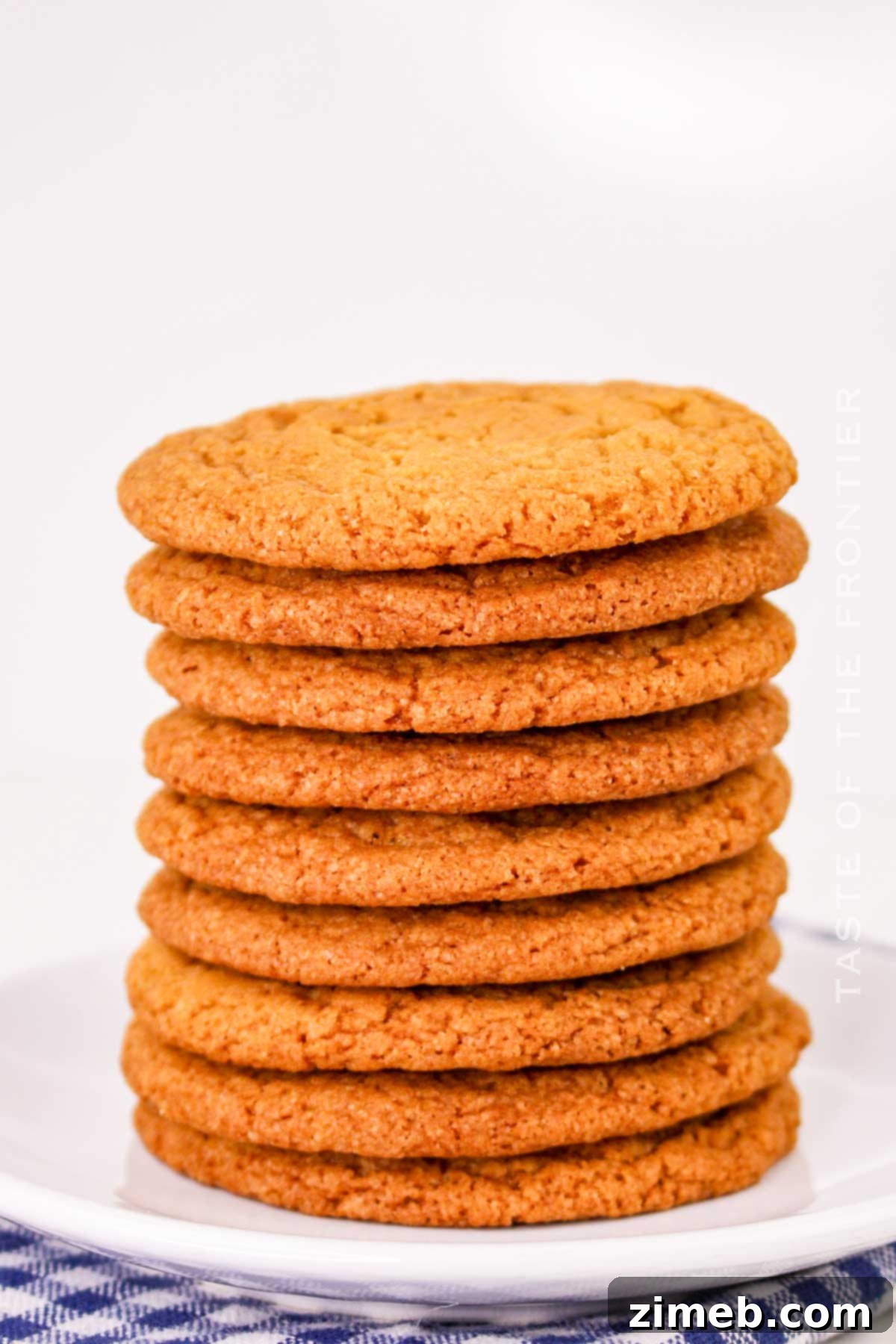 Smooth Chocolate Cookies 3 A stack of golden-brown chewy chipless cookies