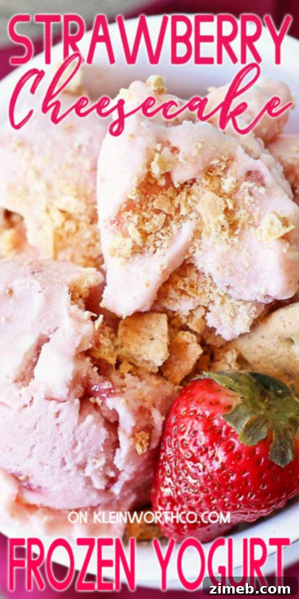 Strawberry Cheesecake FroYo Dream 6 Strawberry Cheesecake Frozen Yogurt served in a glass bowl, ready for a warm day.