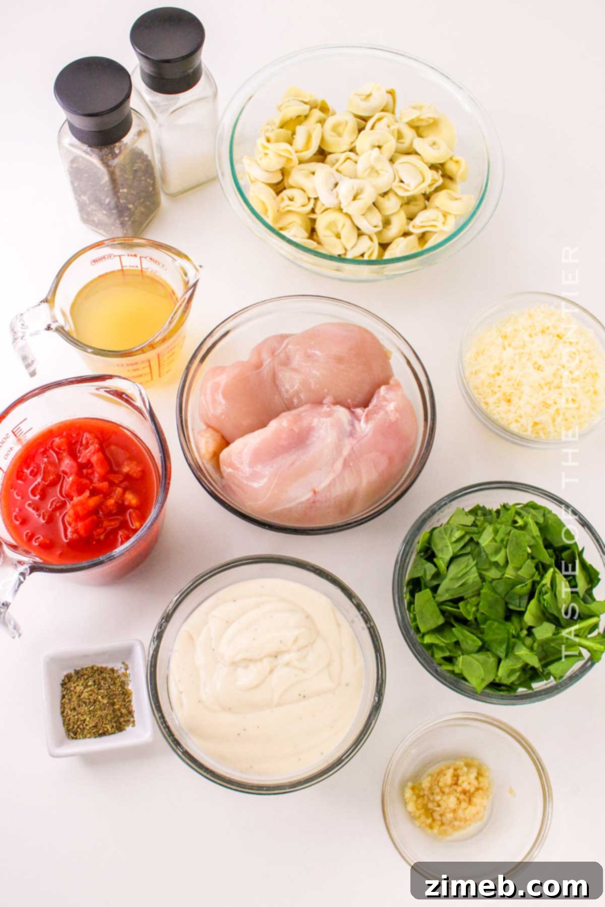 Chicken and Tortellini ingredients on a counter