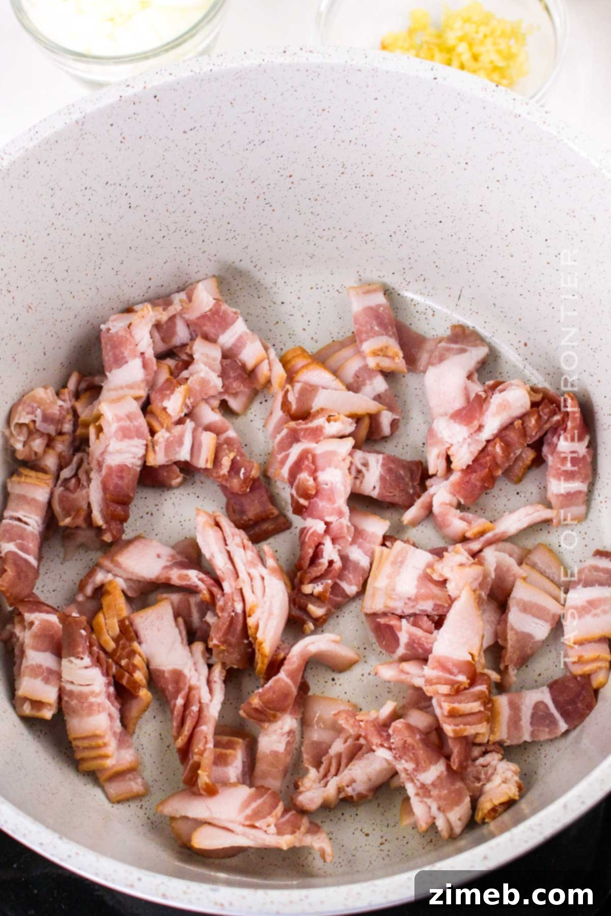 Hearty Smoked Bacon and Lentil Soup 5 Step-by-step process of making Bacon and Lentil Soup, showing vegetables simmering