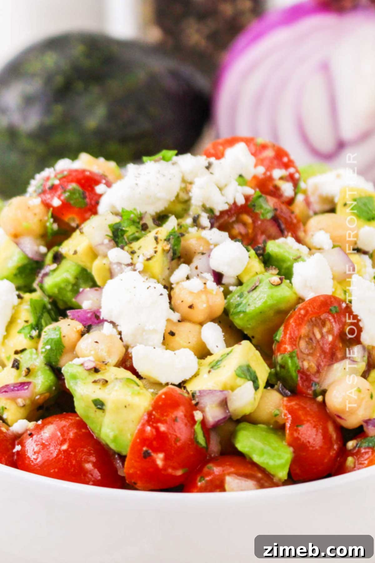 Easy avocado side dish recipe - Chickpea Avocado Salad.