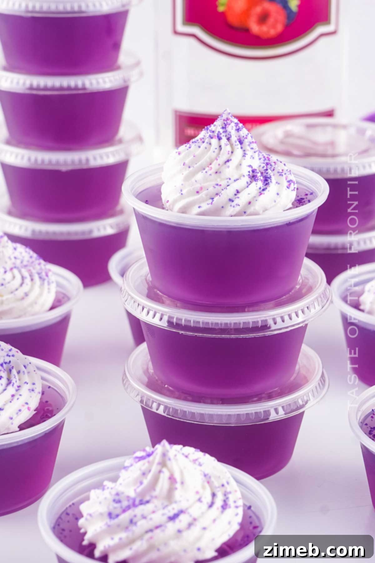Crafting the Perfect Purple Hooter Shot 3 Close-up of Purple Hooter Jello Shots in small cups