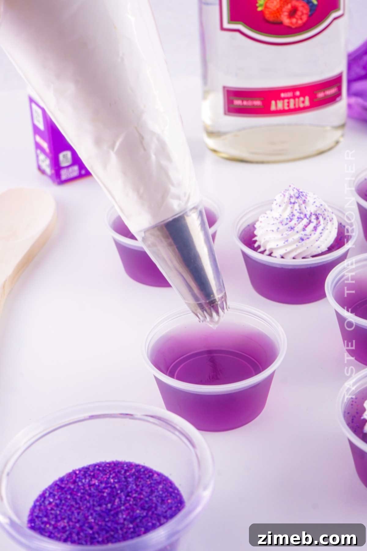 Crafting the Perfect Purple Hooter Shot 7 Finished Purple Hooter Jello Shots ready for serving