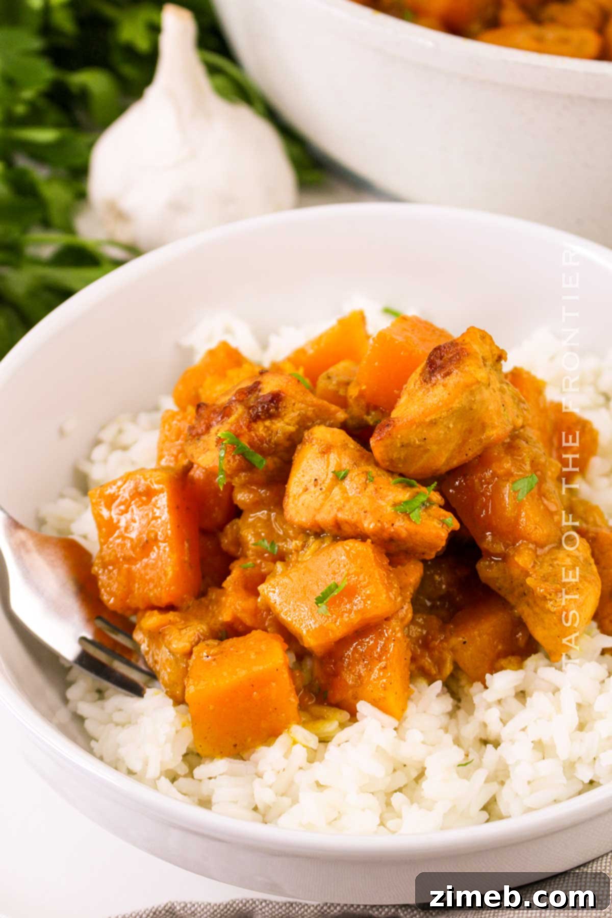 Finished chicken curry dinner in a bowl