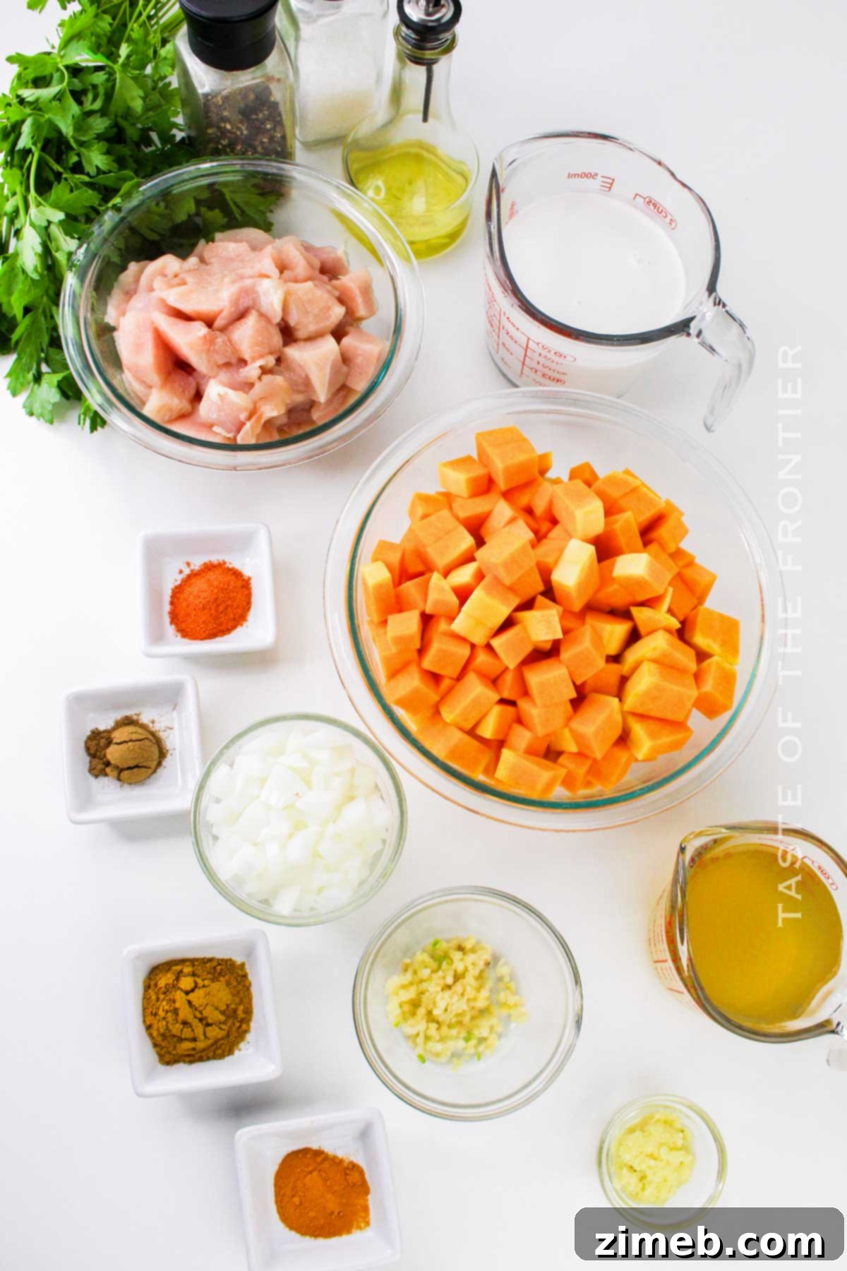 Chicken Curry with Pumpkin ingredients laid out