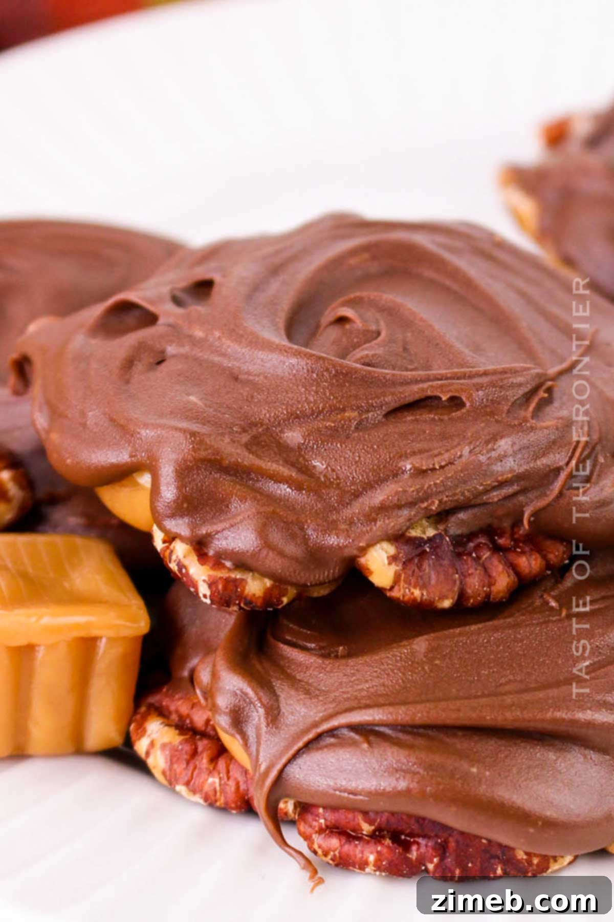 Caramel Pecan Indulgence 17 Candy with caramel and chocolate - close up