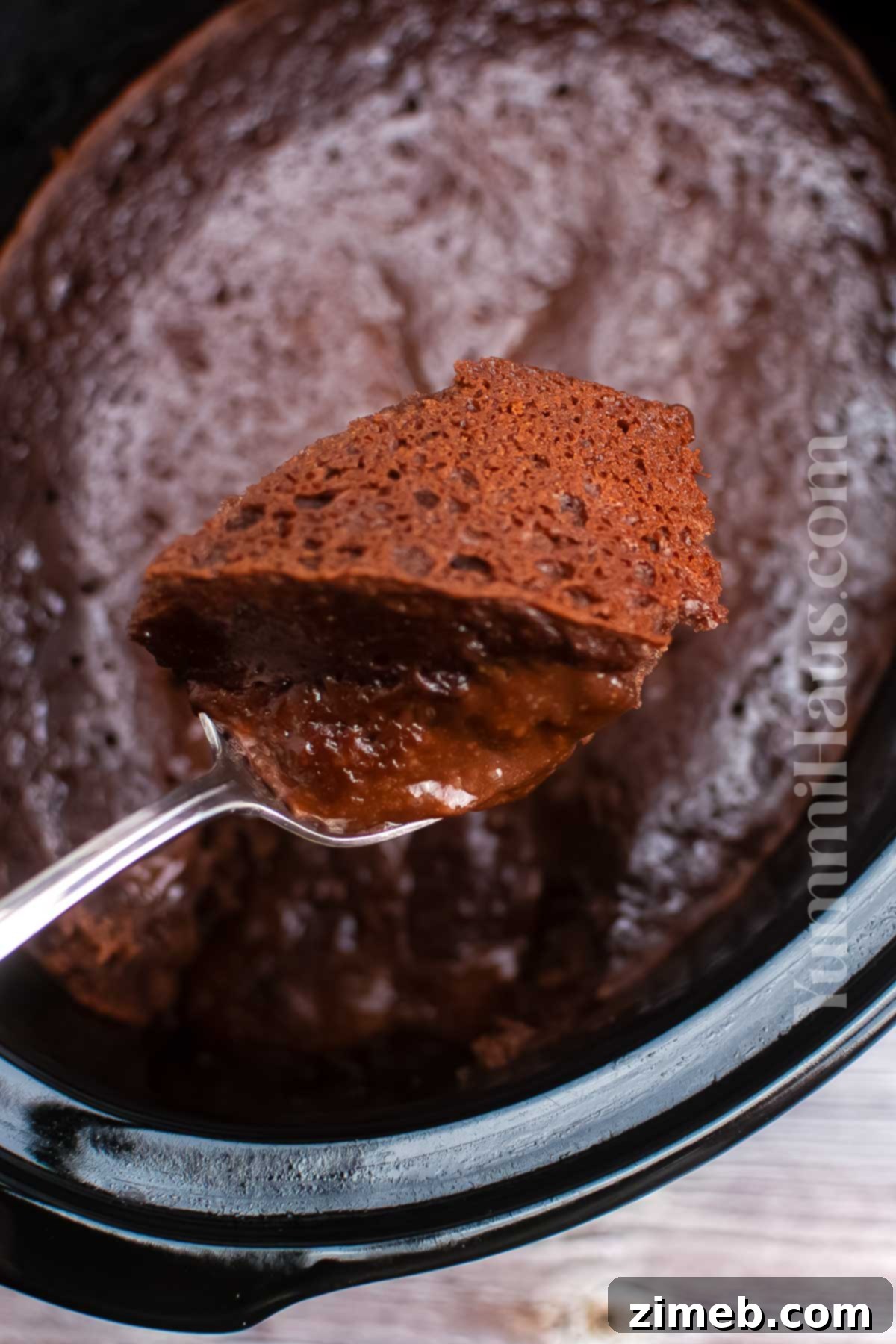 Crockpot Chocolate Lava Cake with melted ice cream