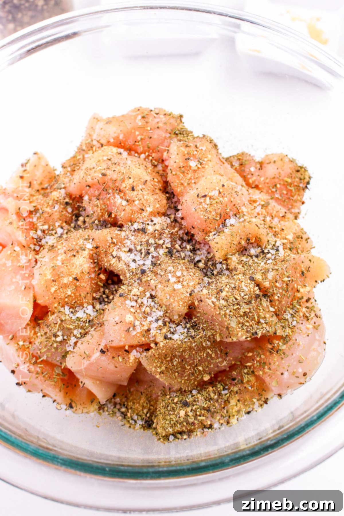 Prepping the chicken for Chicken Garlic Parmesan Pasta.