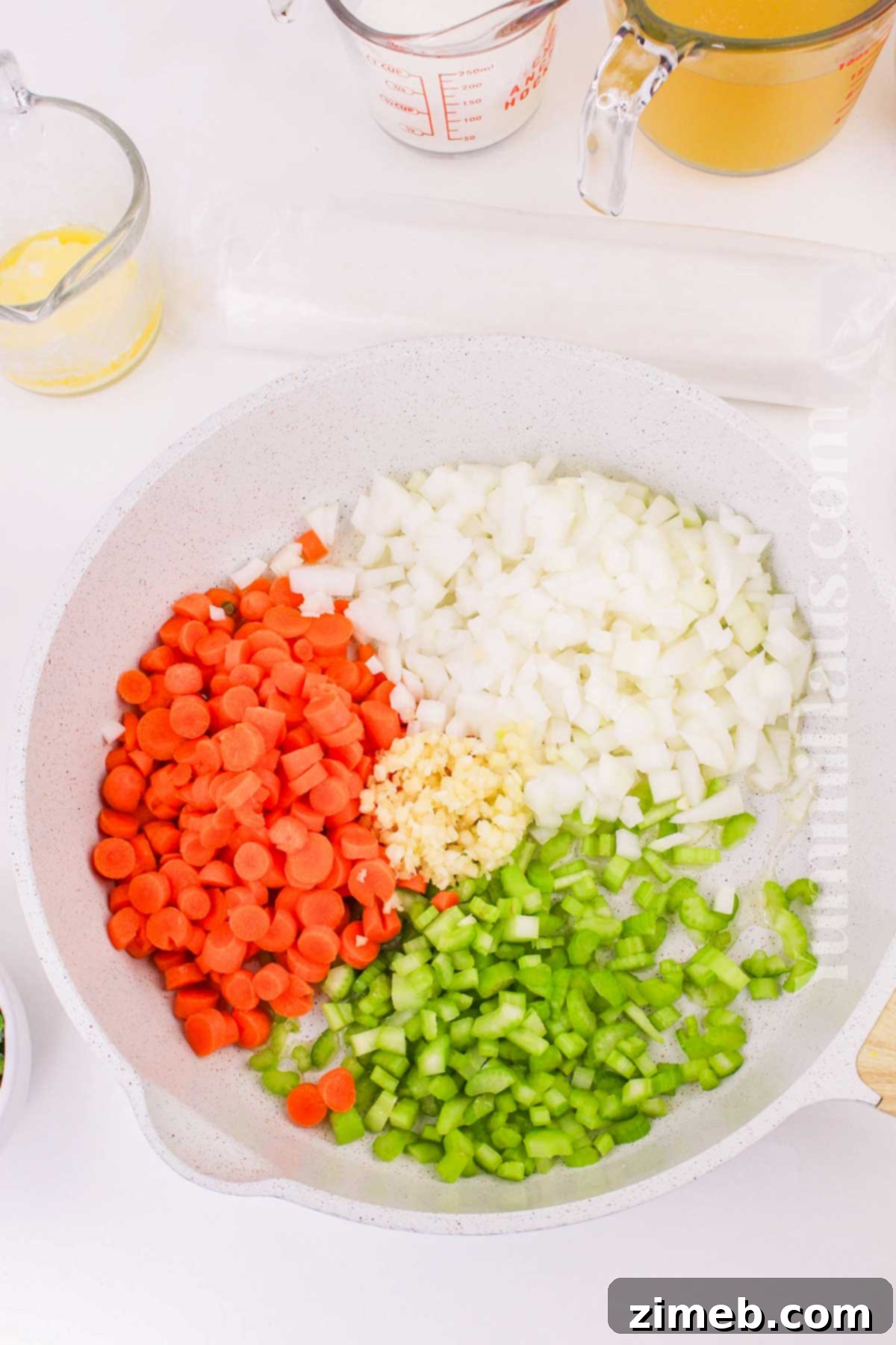 cooking the veggies for chicken pot pie