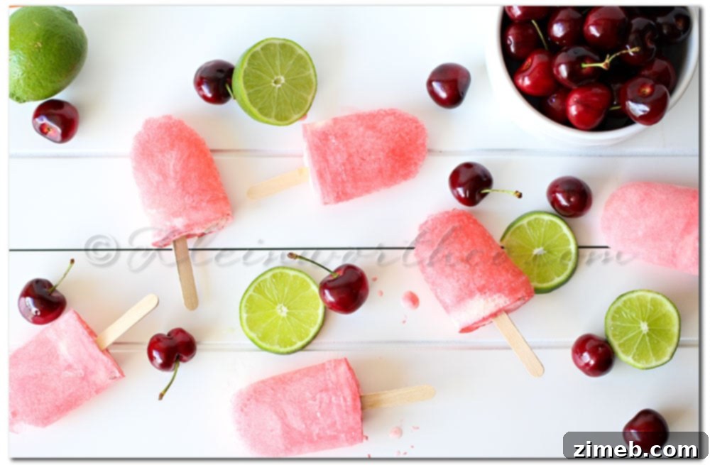 Cherry Limeade Ice Cream Soda Pops Close-up of refreshing Cherry Limeade Ice Cream Soda Pops