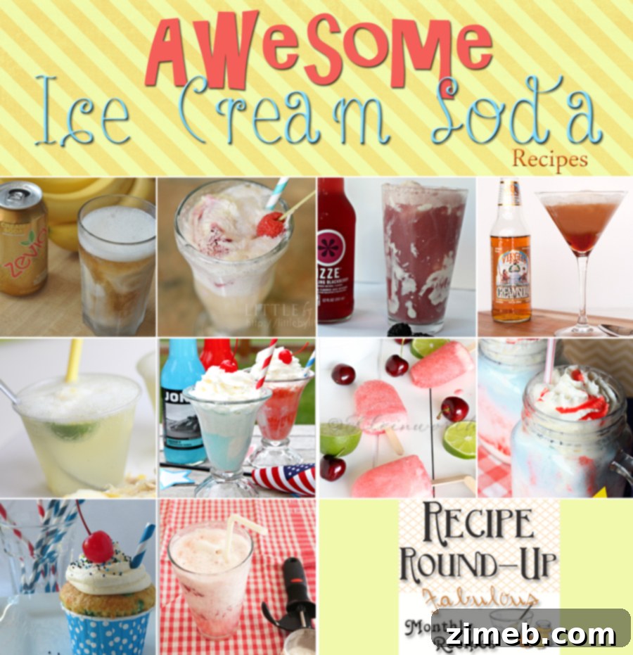 Cherry Limeade Float Pops 3 Recipe round-up collage featuring various ice cream soda recipes and ideas for Ice Cream Soda Day