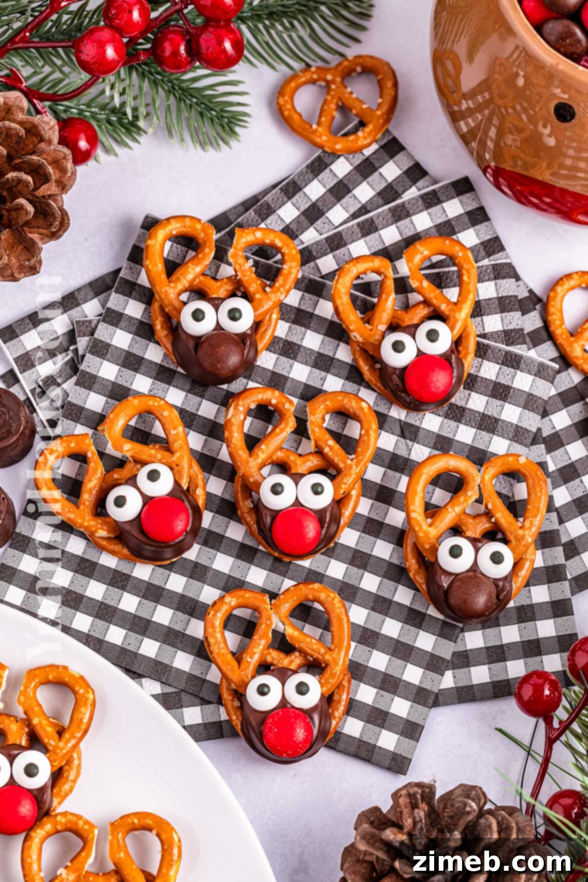 Easy Christmas treats including Reindeer Rolo Pretzels for a quick holiday dessert.