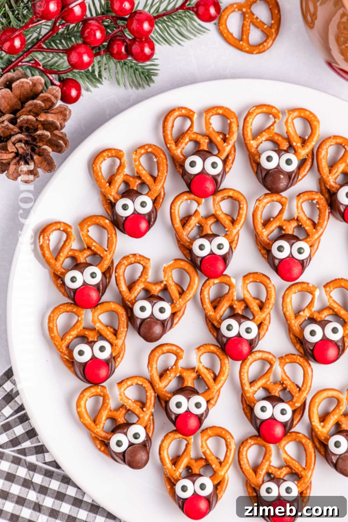Finished Reindeer Rolo Pretzels, ready for serving or gifting during the holidays.