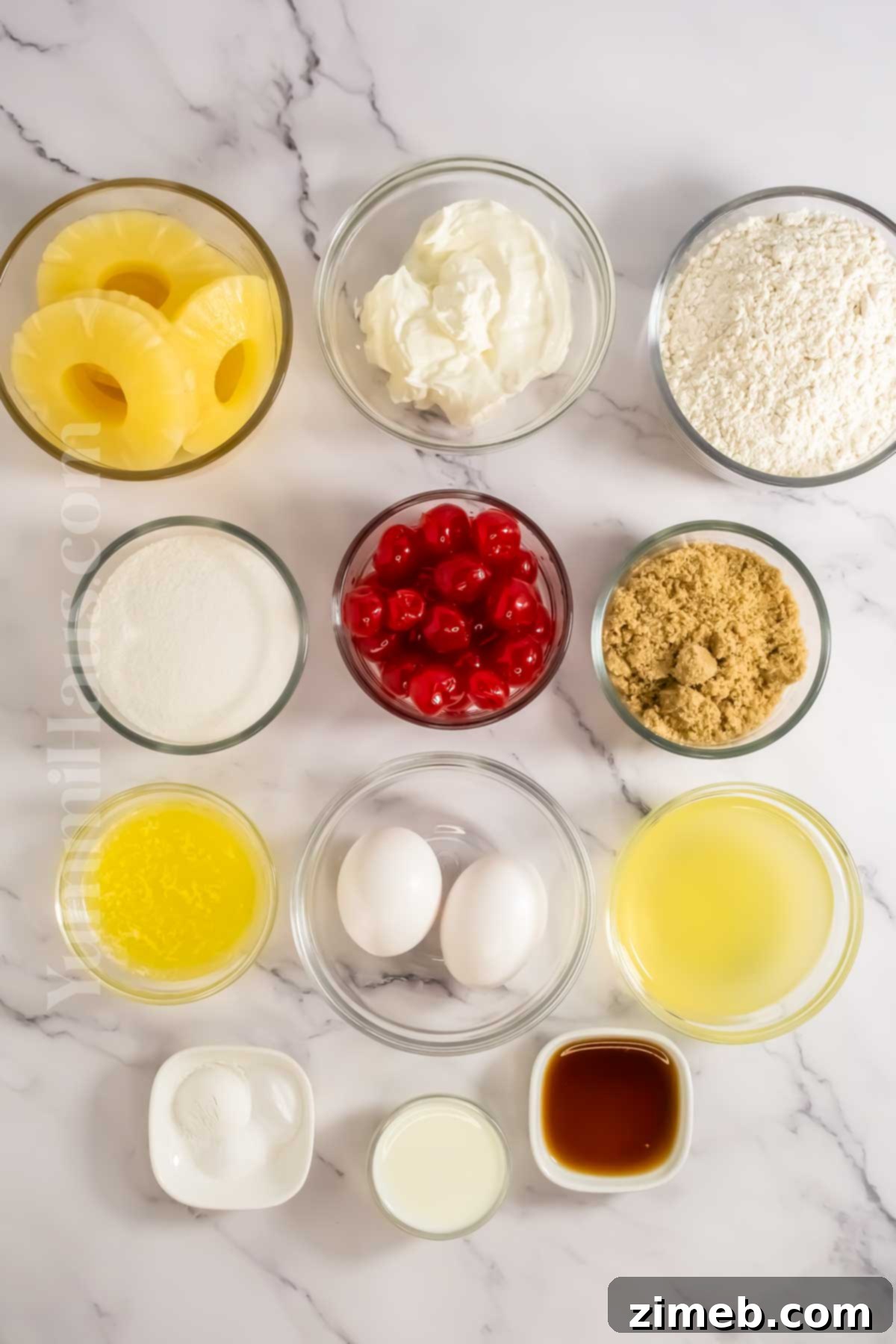 Ingredients laid out for Pineapple Upside Down Cake