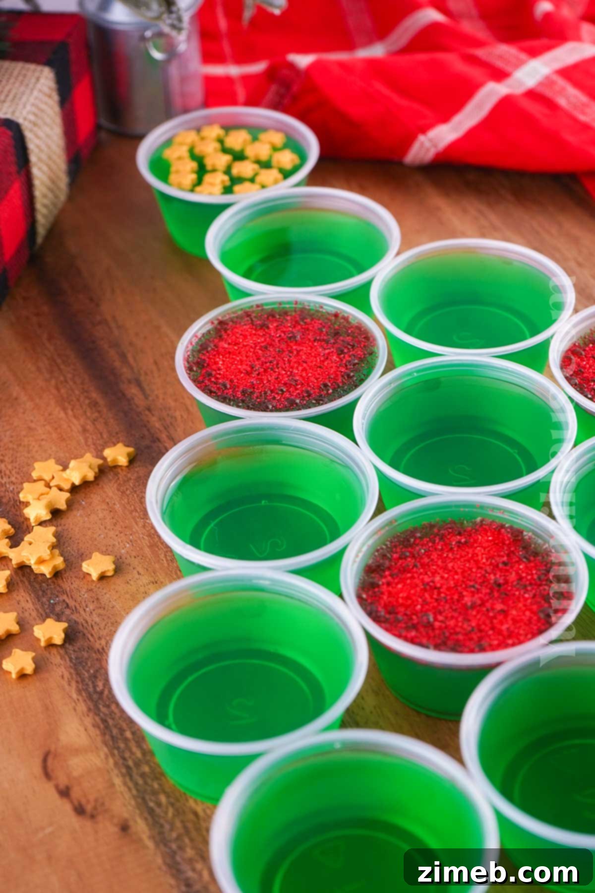 Final presentation of the Christmas Jello Shots recipe.