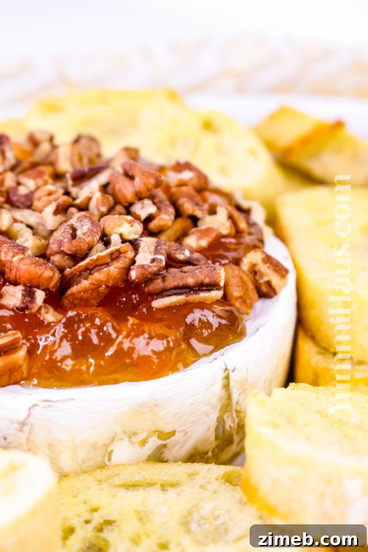 Warm Brie with Fruit Preserves 6 Baked Brie and Preserves recipe - served with crackers