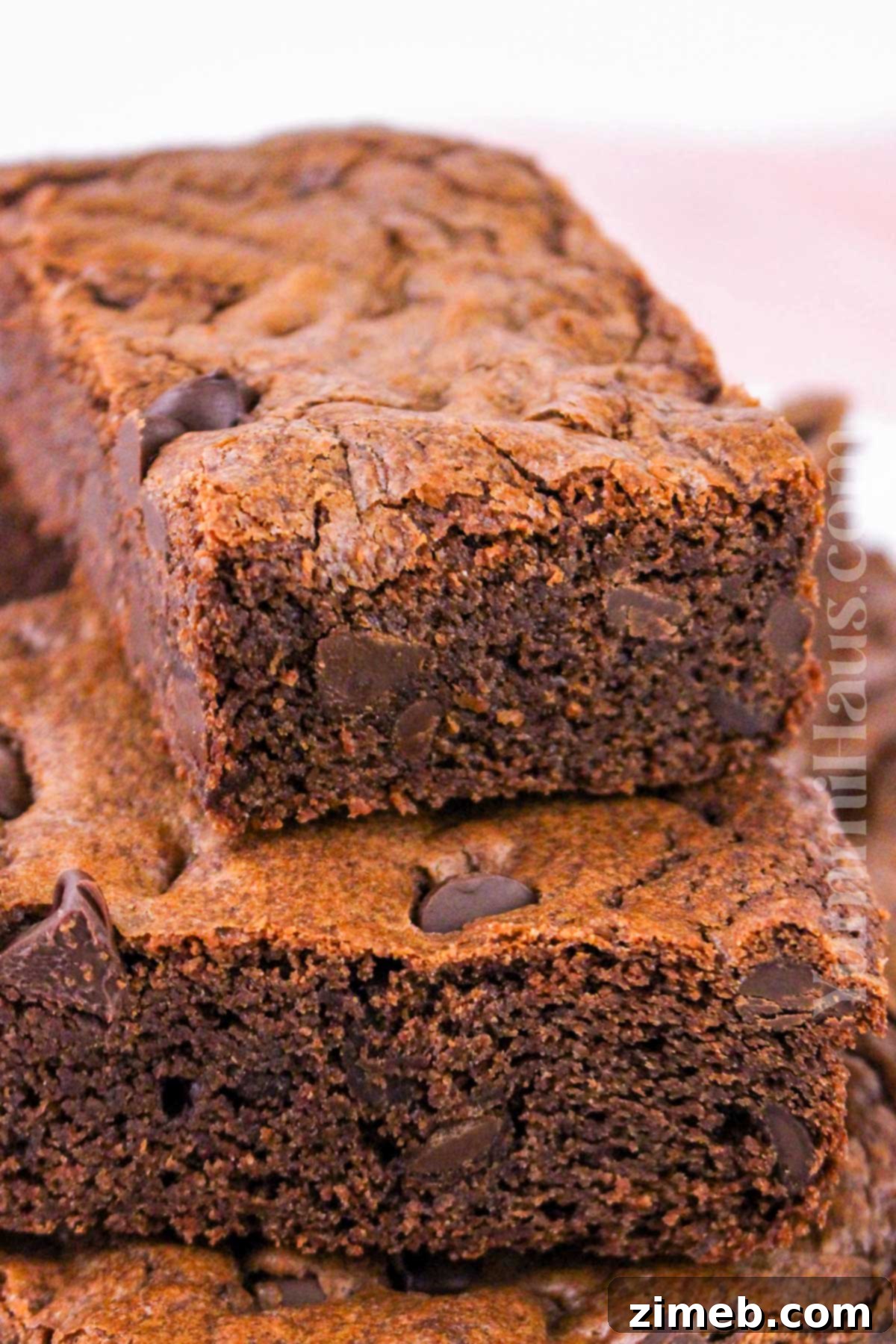 Rich, fudgy Double Chocolate Chip Cookie Bars packed with melted chocolate chips, perfect for a chocolate treat