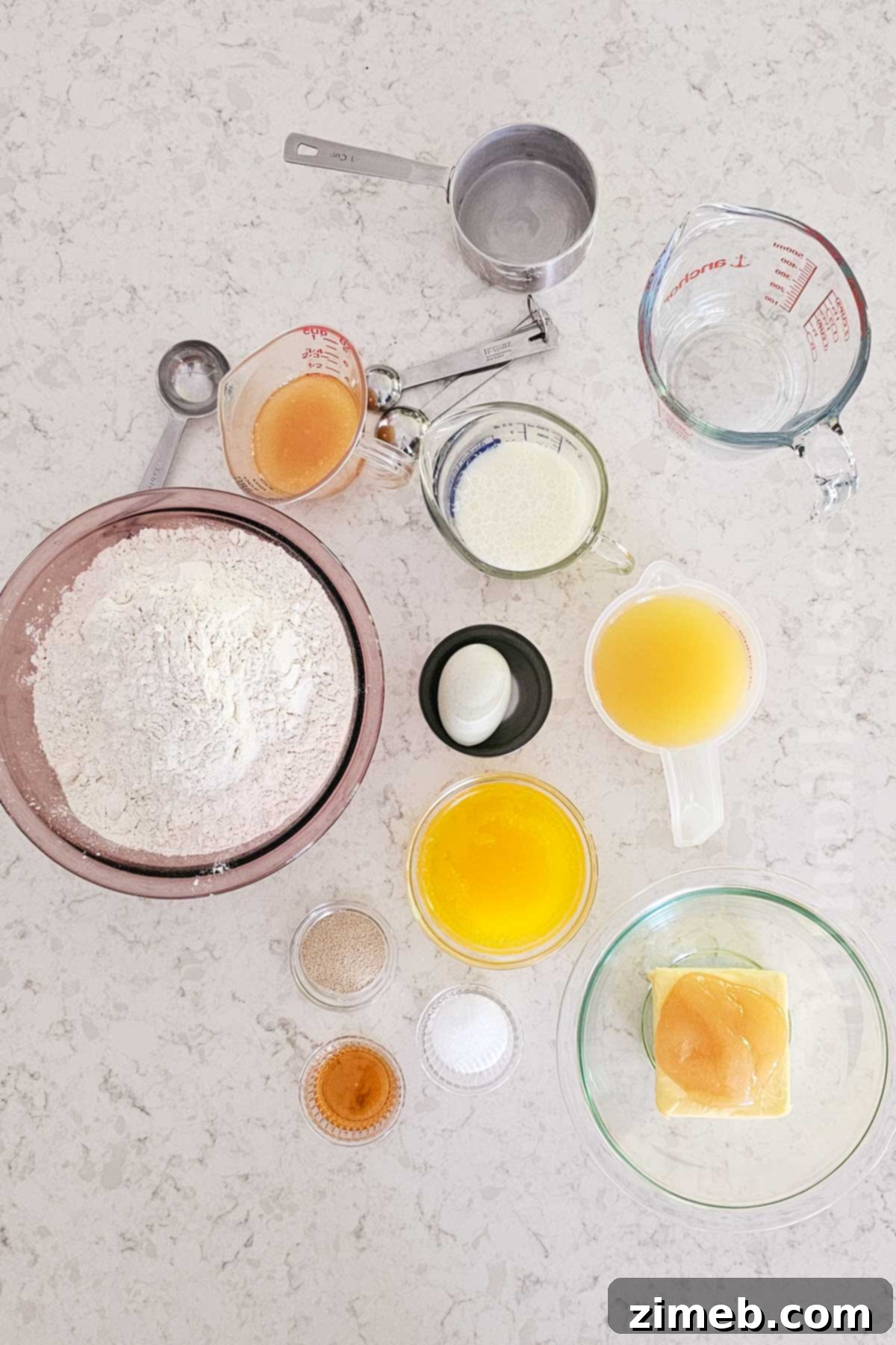 Sweet Hawaiian Buns 4 Hawaiian Dinner Roll ingredients laid out for baking