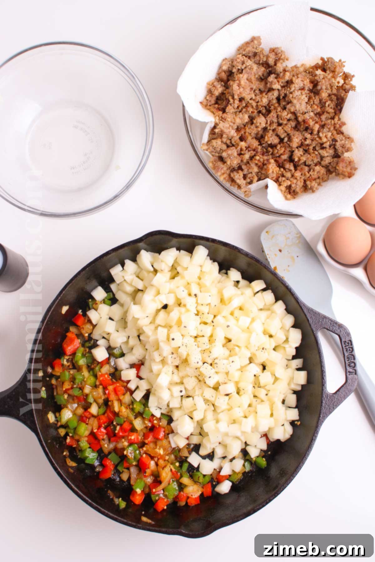 Rise & Shine Hash 5 Cooking breakfast hash in a skillet