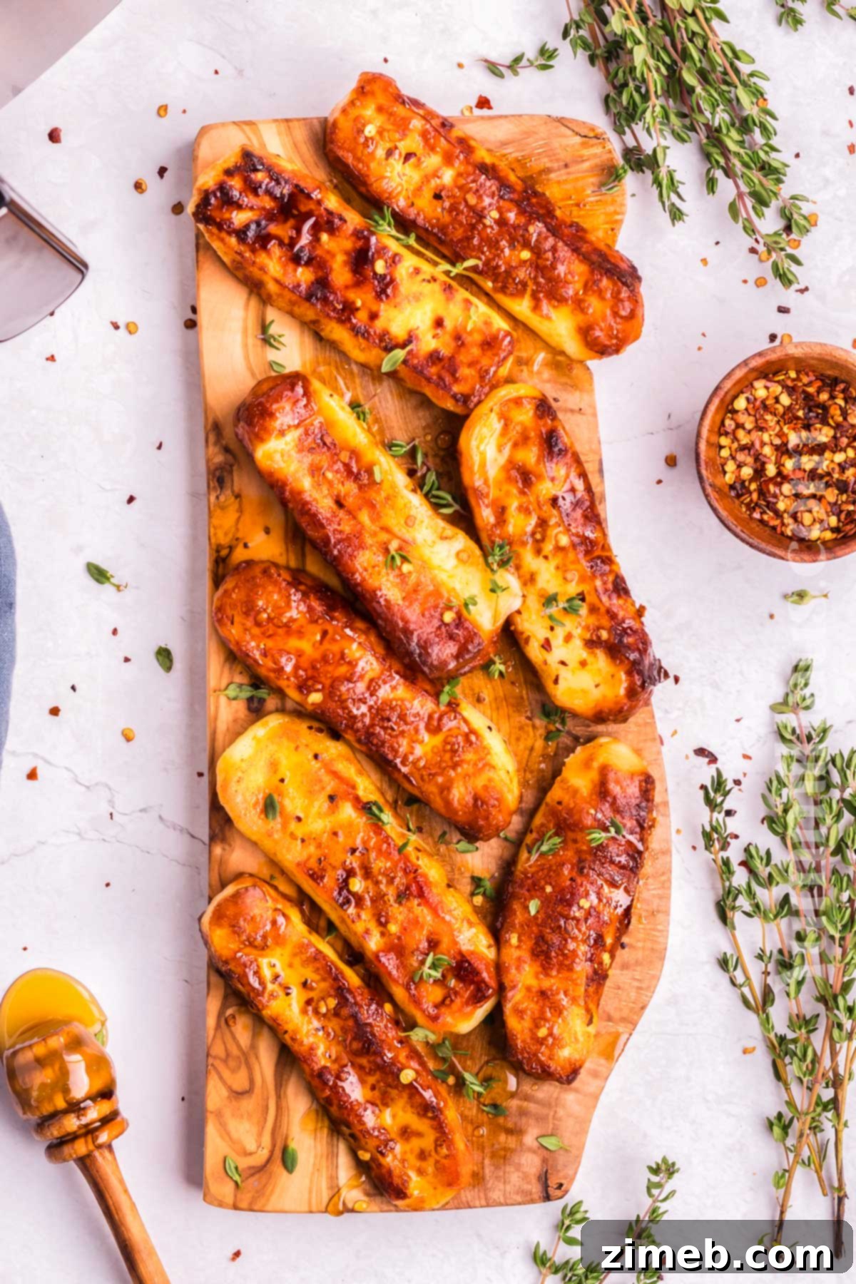 Crispy Air Fryer Halloumi 15 fried cheese snack with honey drizzle