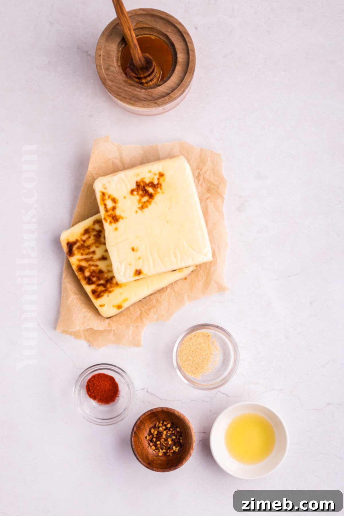 Crispy Air Fryer Halloumi 4 Air Fryer Halloumi ingredients laid out