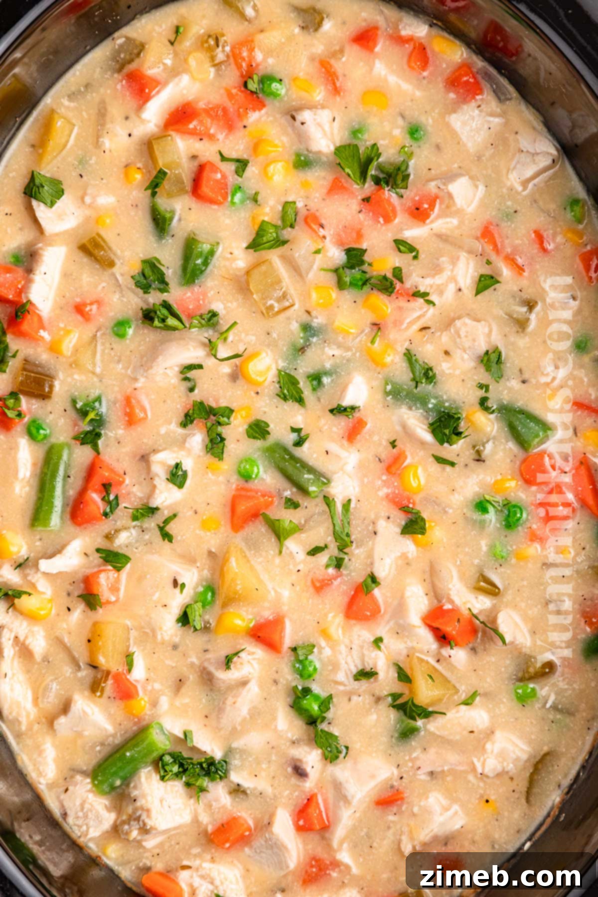 Slow Cooked Comfort Chicken Pie 14 Hearty chicken dinner in the slow cooker, ready to serve