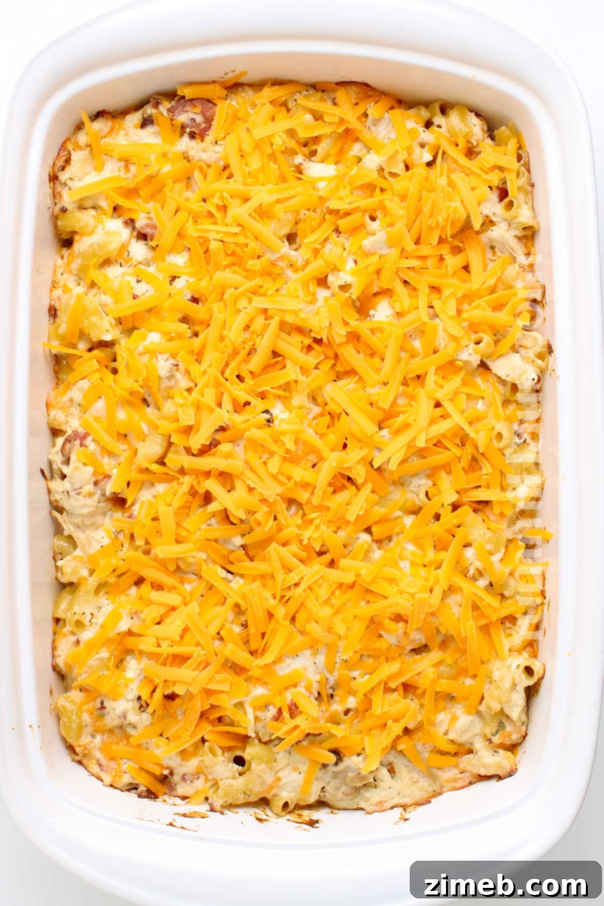 Baked Crack Chicken Casserole, bubbly and golden brown