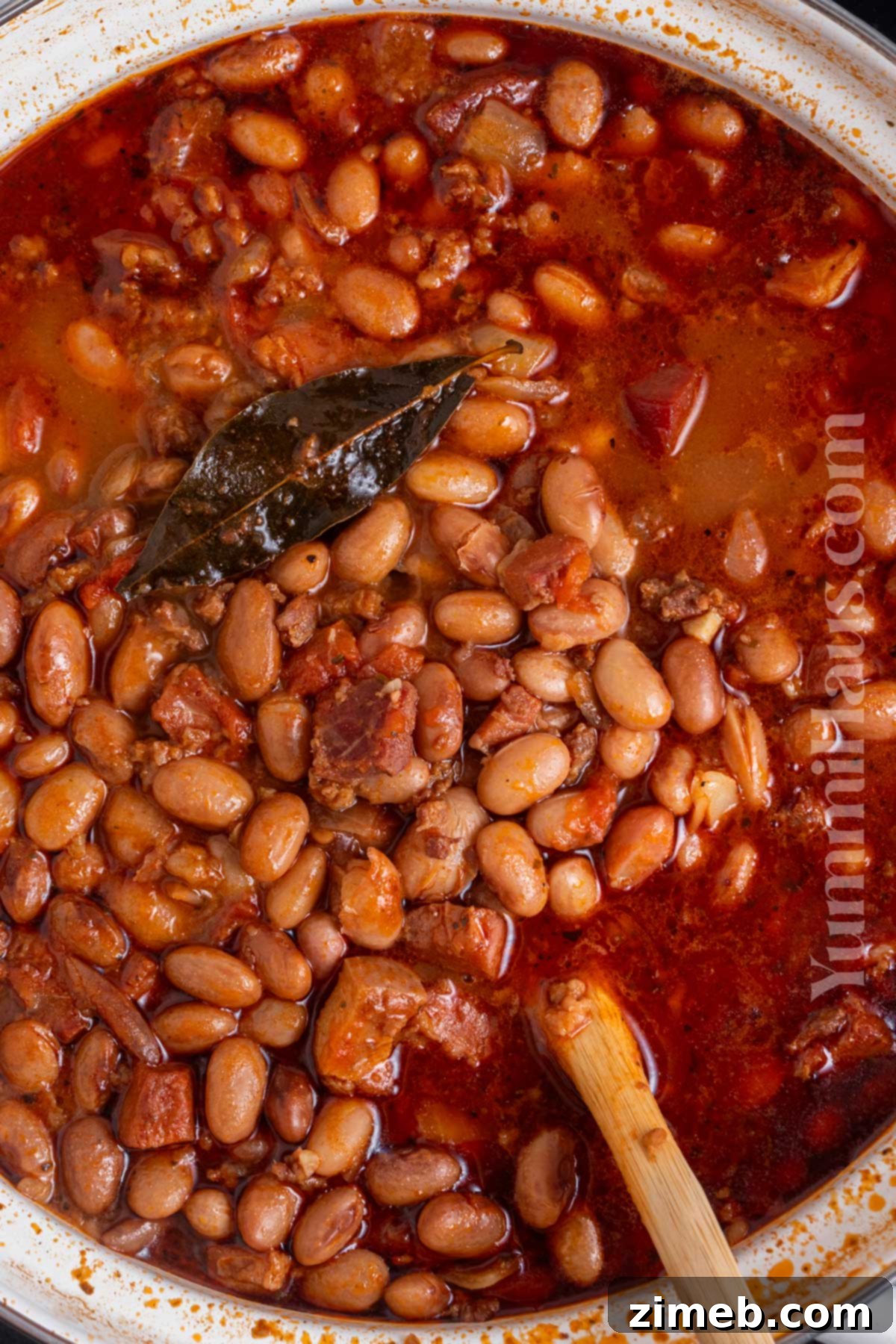 Rustic Cowboy Beans 8 Cooked Frijoles Charros in a pot