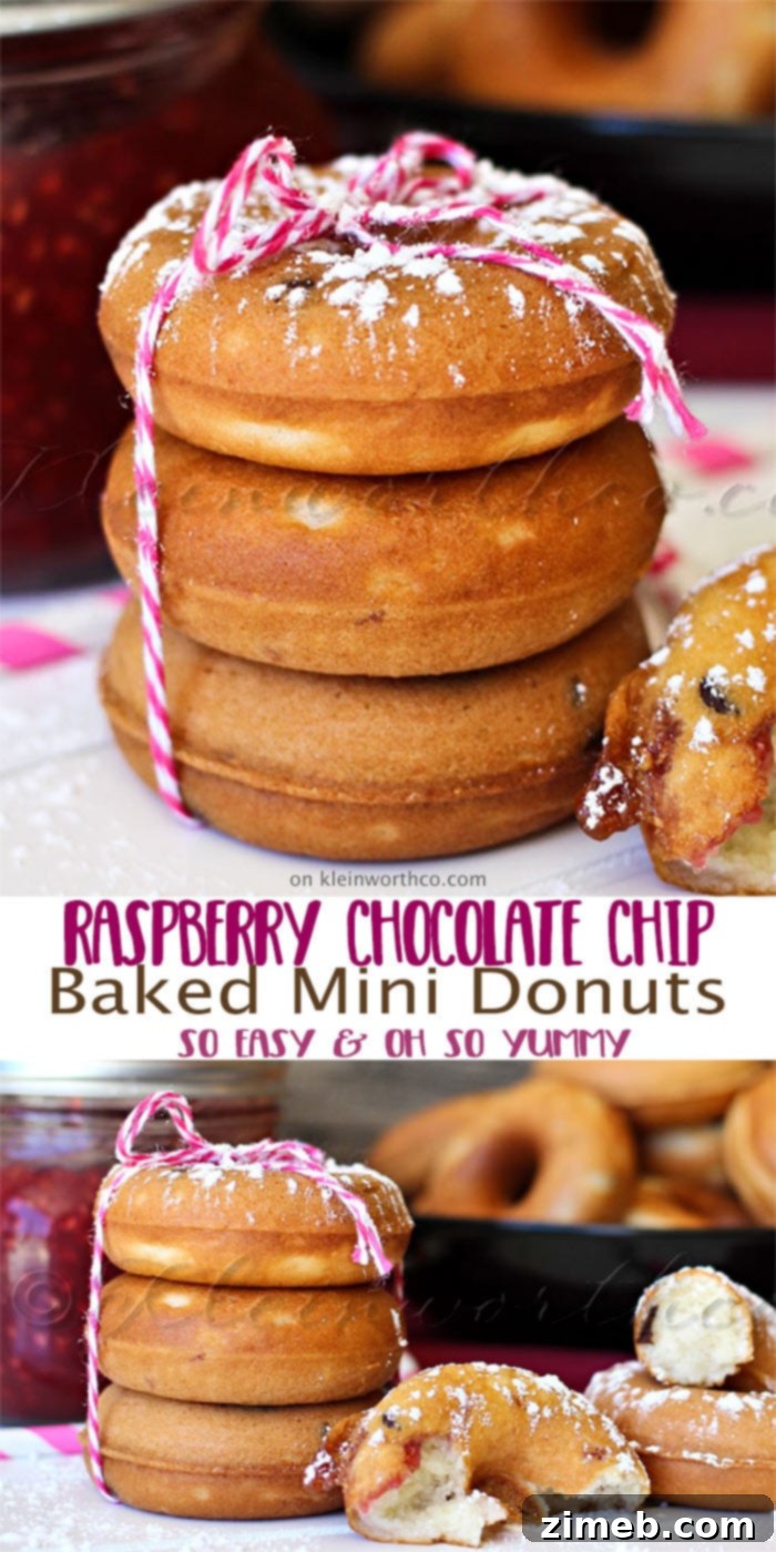 Delicious Baked Raspberry Chocolate Chip Donuts, perfect for a homemade breakfast.