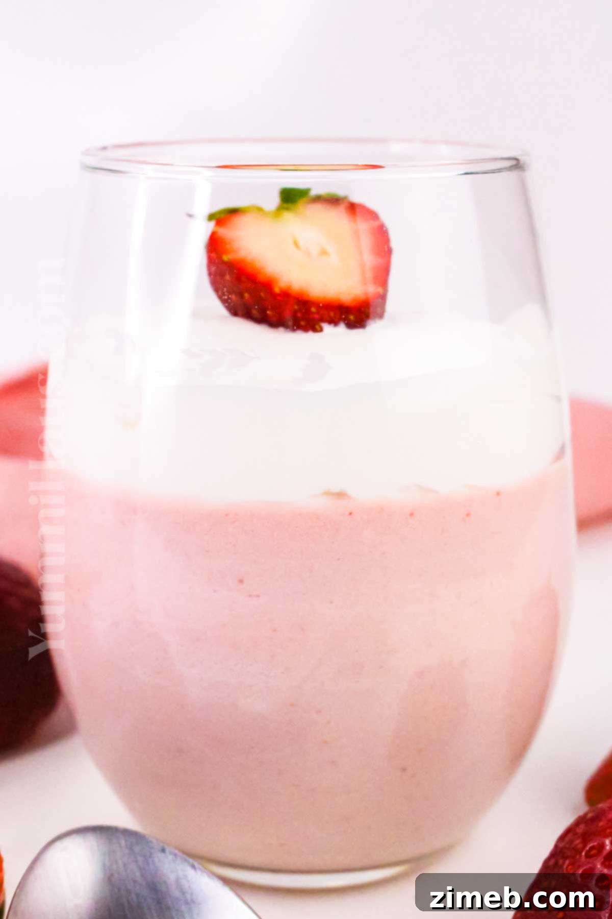 Finished Strawberry Mousse recipe in serving glasses.