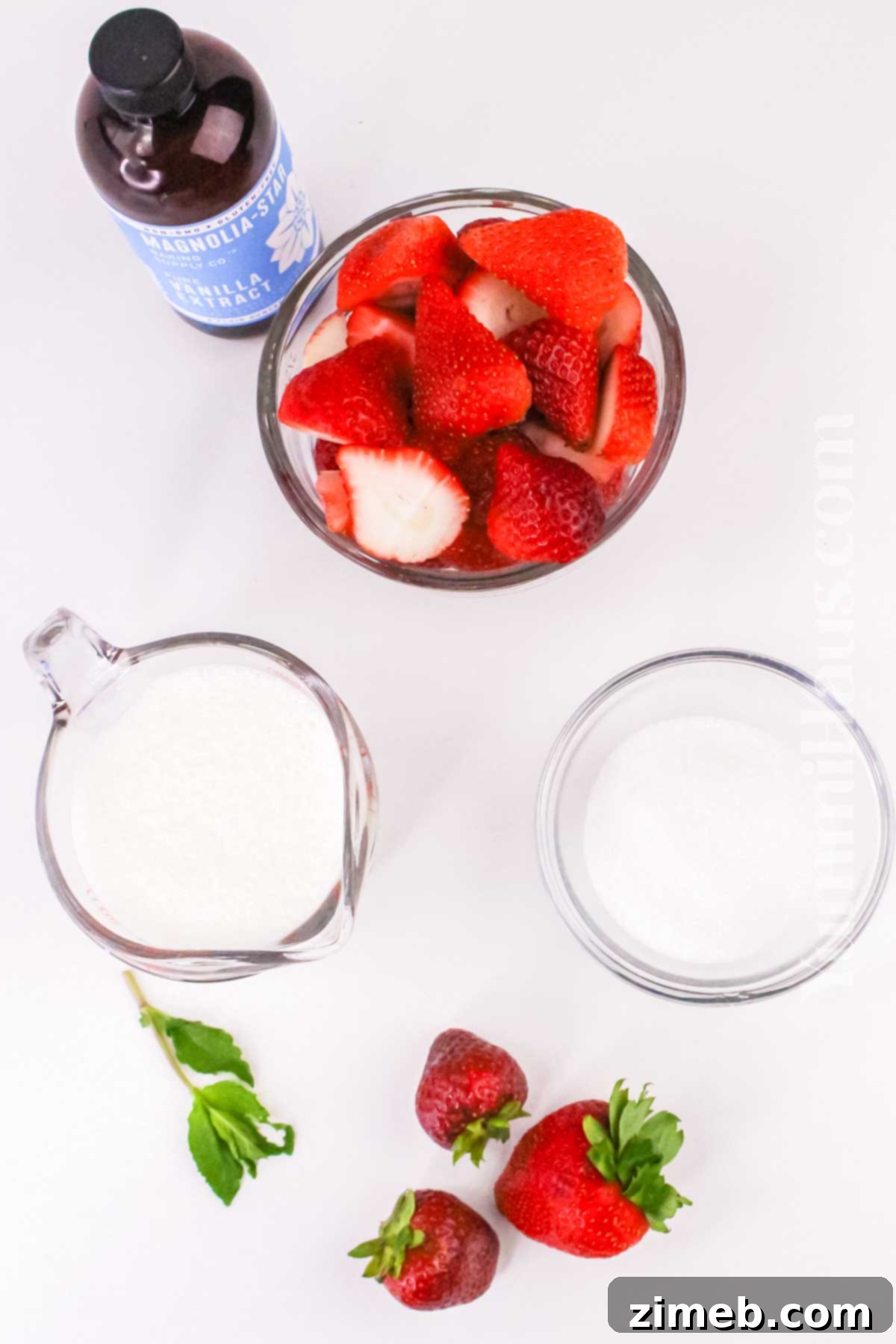 Strawberry Mousse ingredients laid out for preparation.