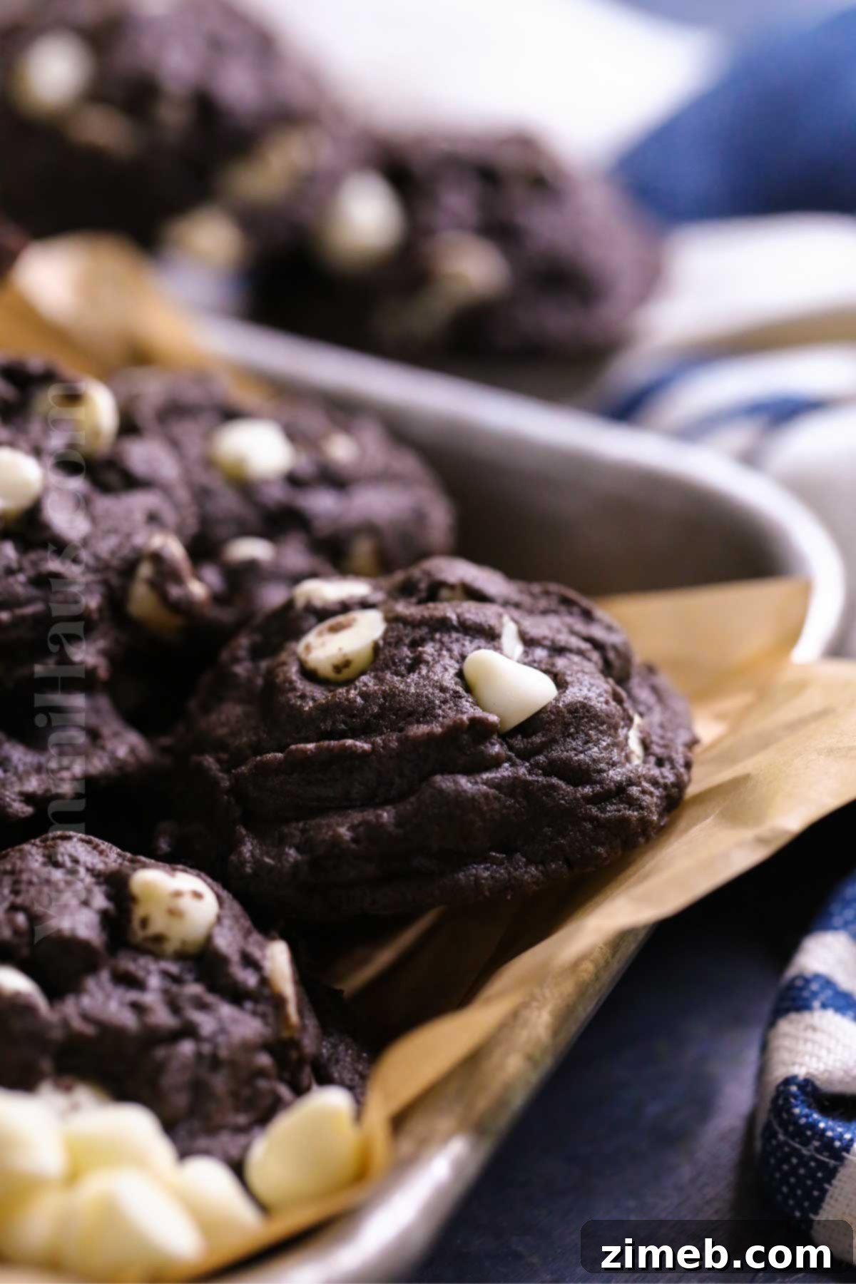 Double Chocolate White Chocolate Cookies 13 Chewy chocolate cookies with melted white chocolate chips.