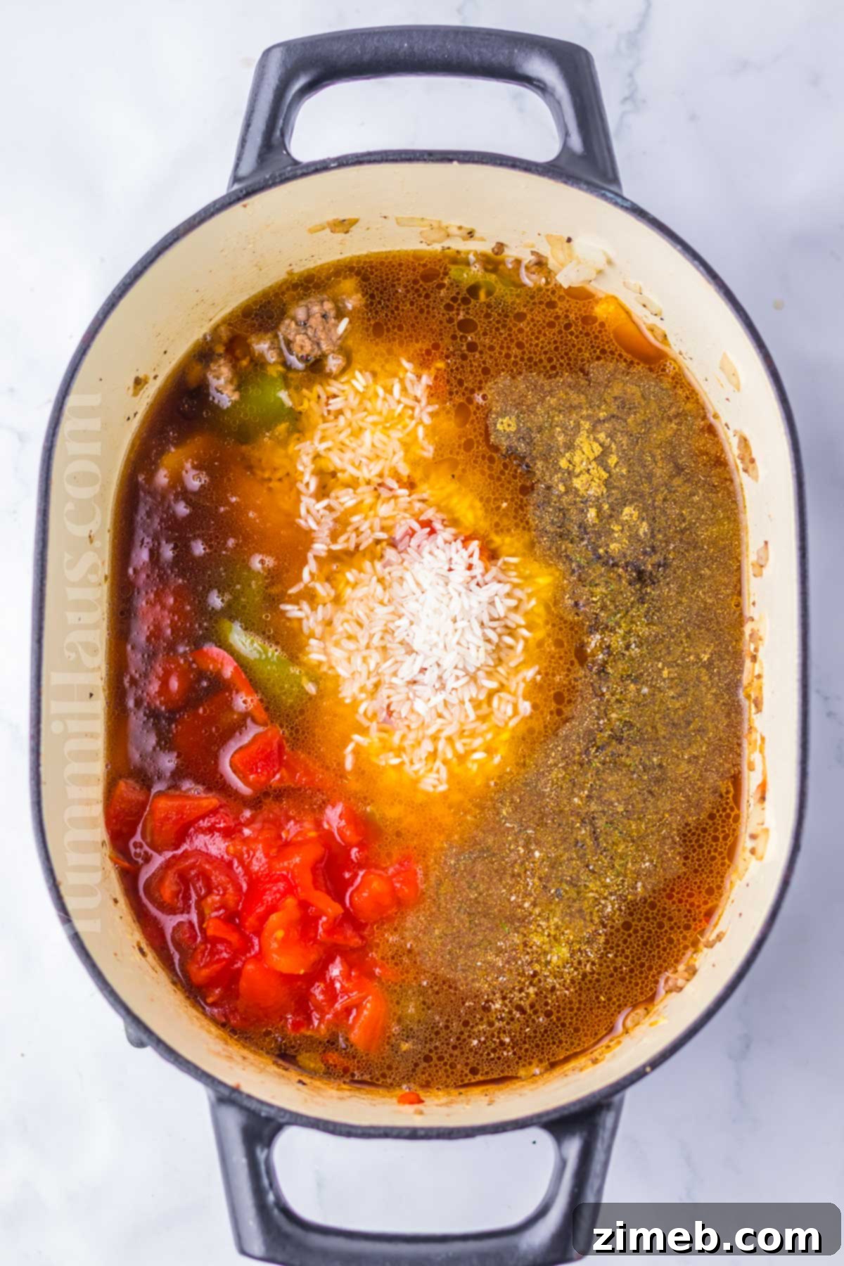 Hearty Bell Pepper and Rice Stew 7 cooking the soup