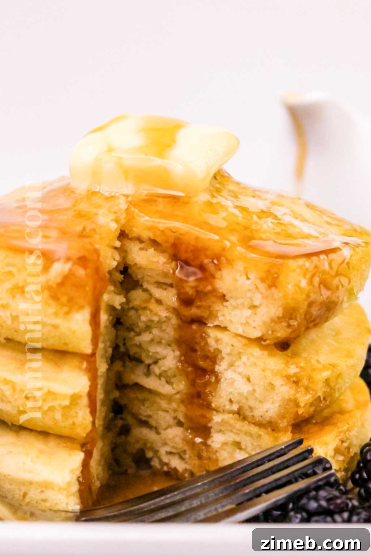 Fluffy Air Fryer Pancakes 15 Air fryer pancakes topped with syrup and fresh berries