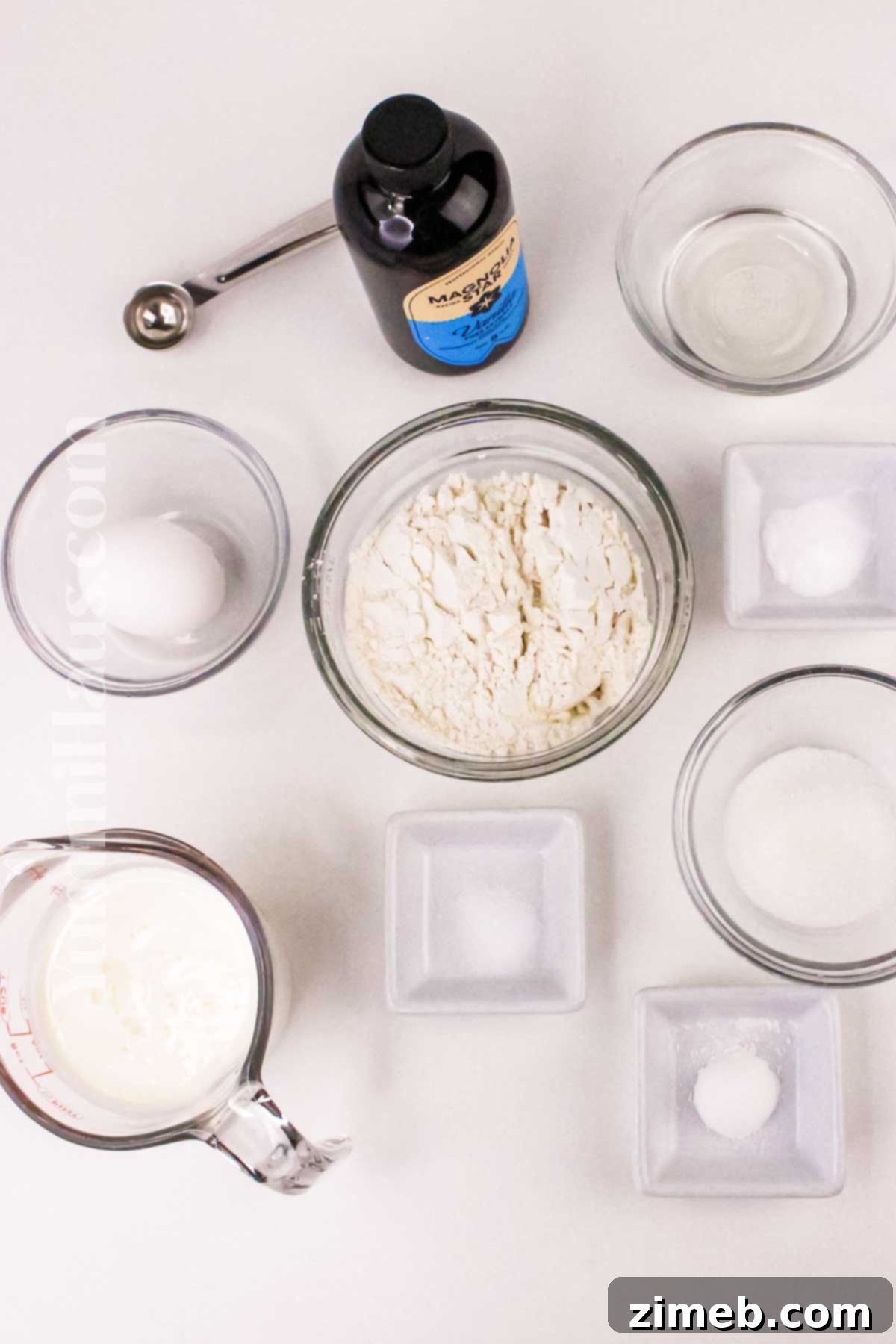 Fluffy Air Fryer Pancakes 4 Air Fryer Pancake ingredients mixed in bowls
