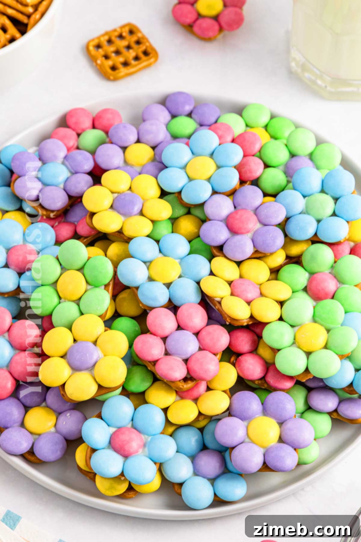 Blossom Pretzel Treats 13 Flower Pretzel Bites recipe showing completed spring treats