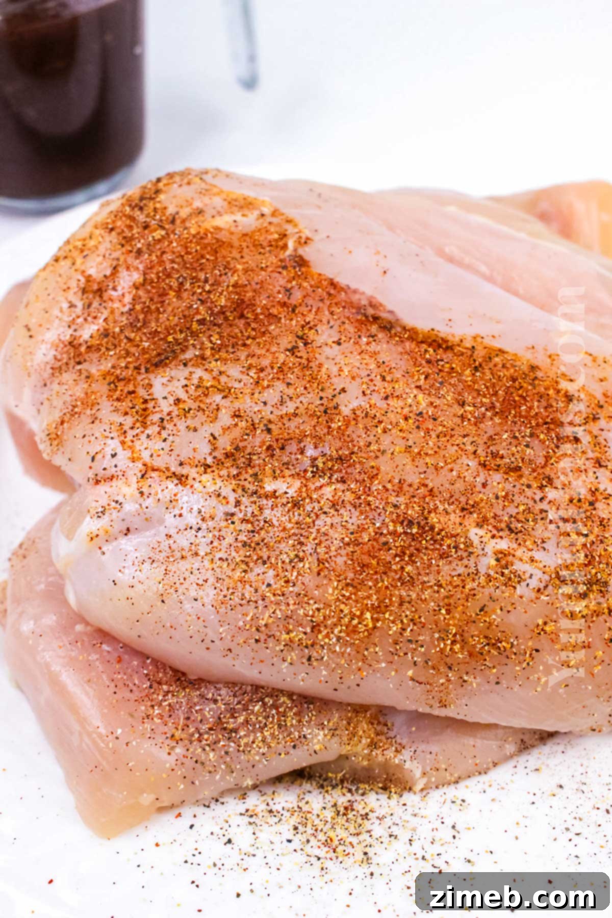 Crispy Air Fryer BBQ Chicken 5 Seasoned chicken breasts ready to be air fried