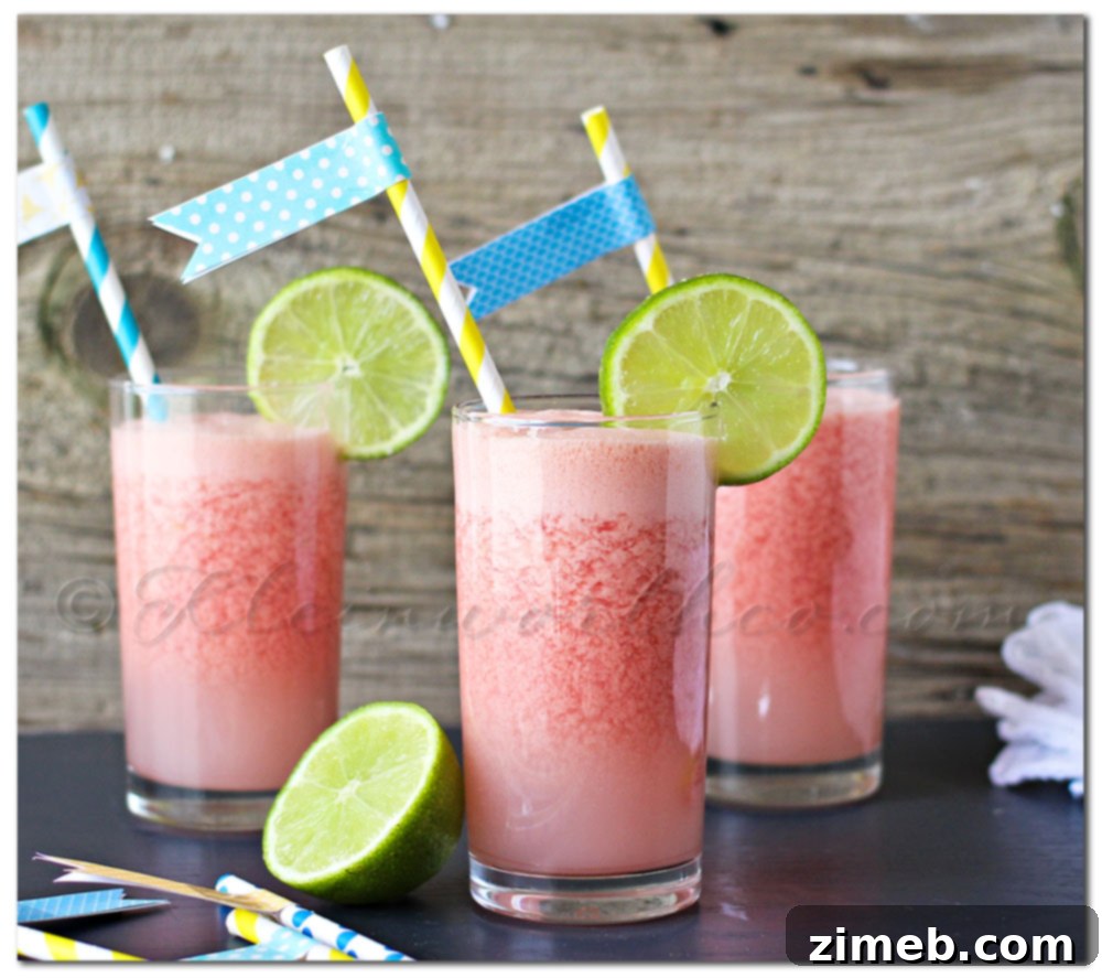 Close-up of Creamy Watermelon Lime Chiller with straw flag