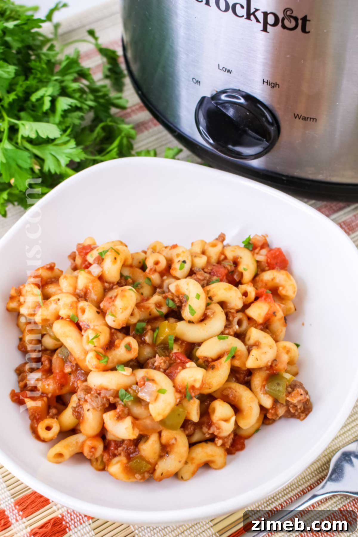 Effortless Crockpot Goulash 3 Hearty Slow Cooker Goulash with ground beef, pasta, and tomatoes