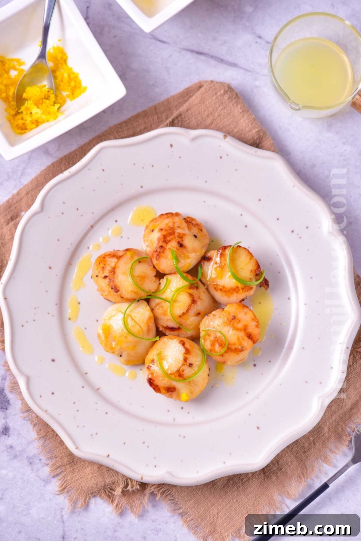 Complete seared scallops meal with sides