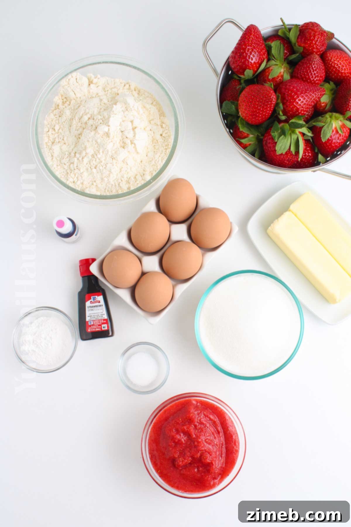 Sweet Strawberry Delights 4 Selection of fresh strawberry cupcake ingredients including flour, butter, eggs, and strawberries