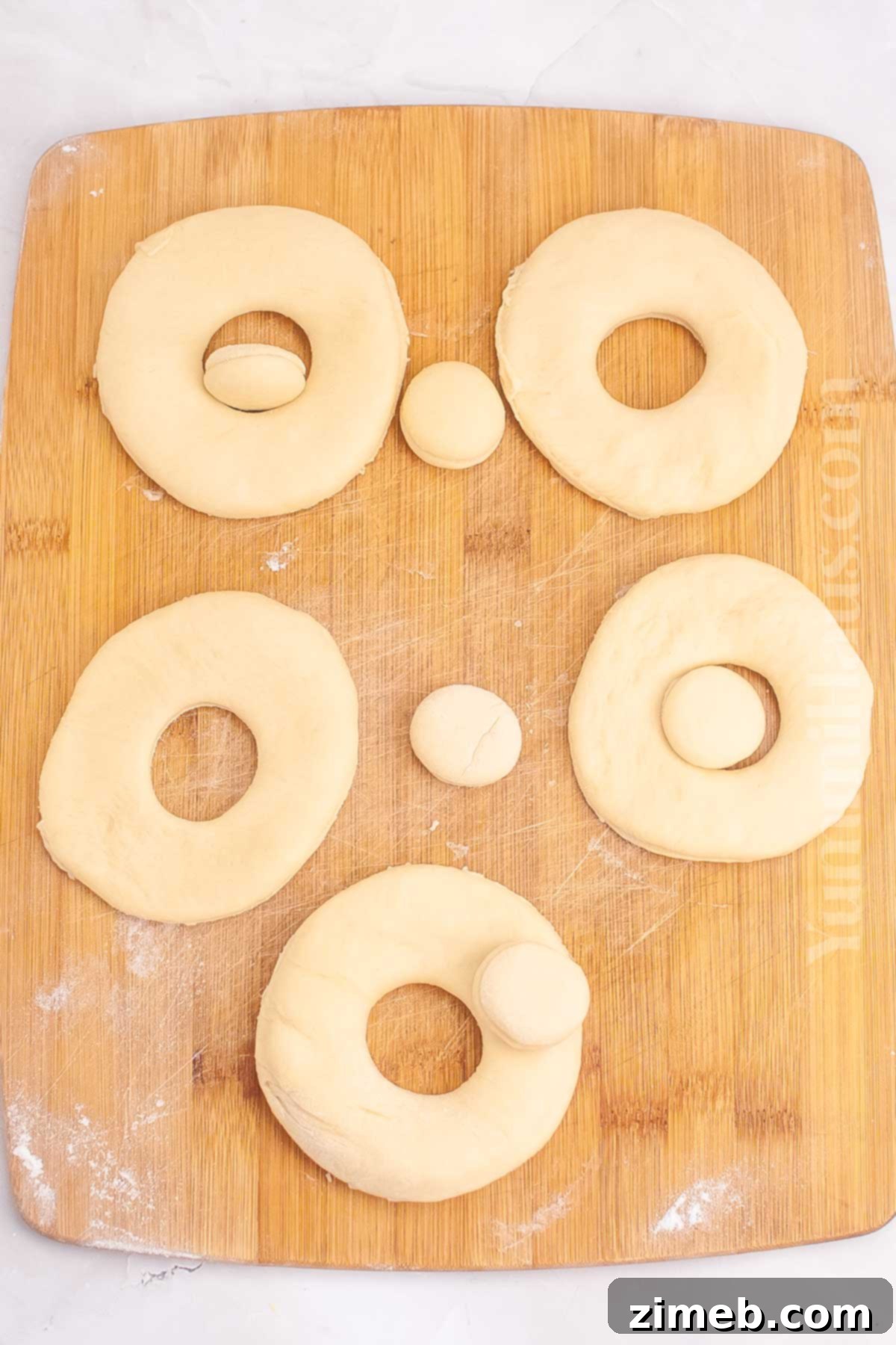 cutting the sourdough donut dough