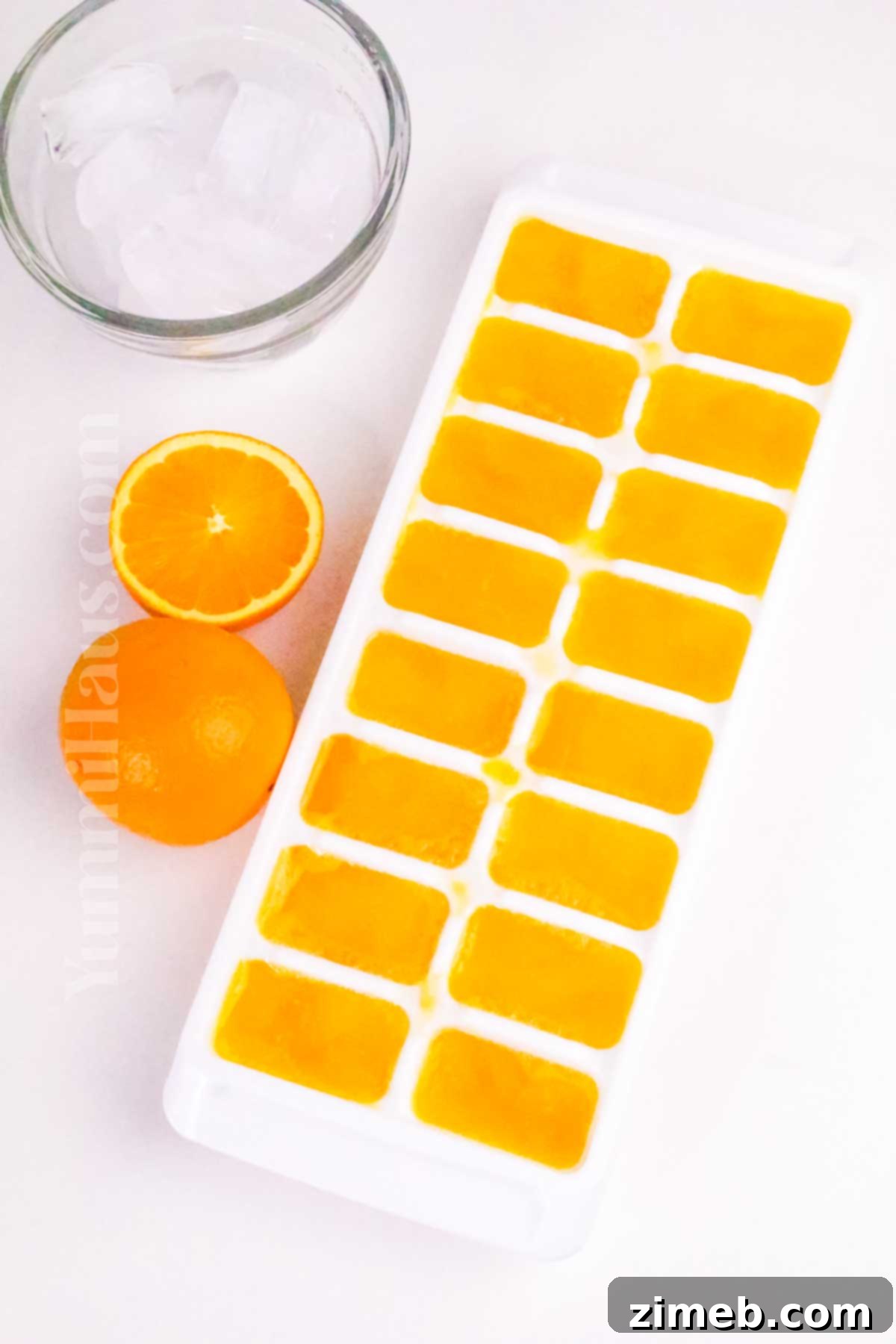 Orange juice frozen in ice cube trays for homemade Orange Julius