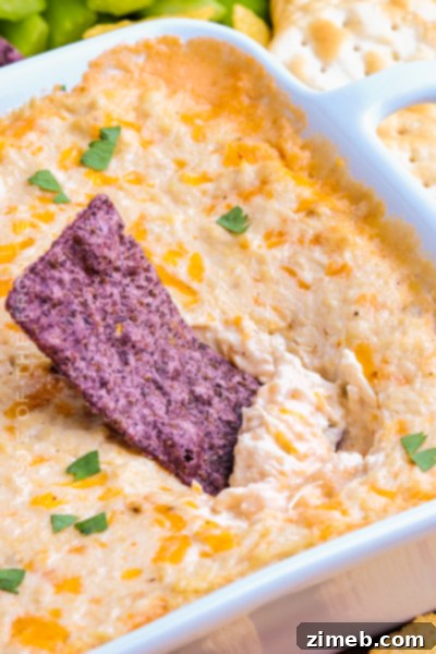 A bubbling Hot Crab Dip, rich and cheesy, served as an appetizer with crackers and bread.