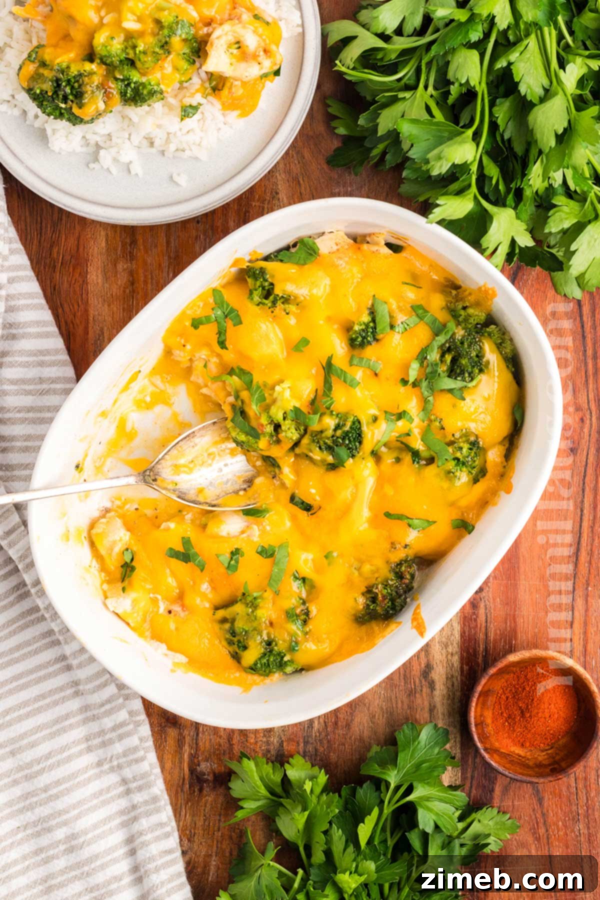 Cheesy Casserole with Chicken and Broccoli, golden brown