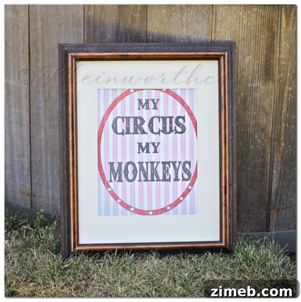 Mastering My Mayhem My Circus My Monkeys Week 30 Printable 2 Custom designed 'My Circus My Monkeys' printable framed in a modern home office setting