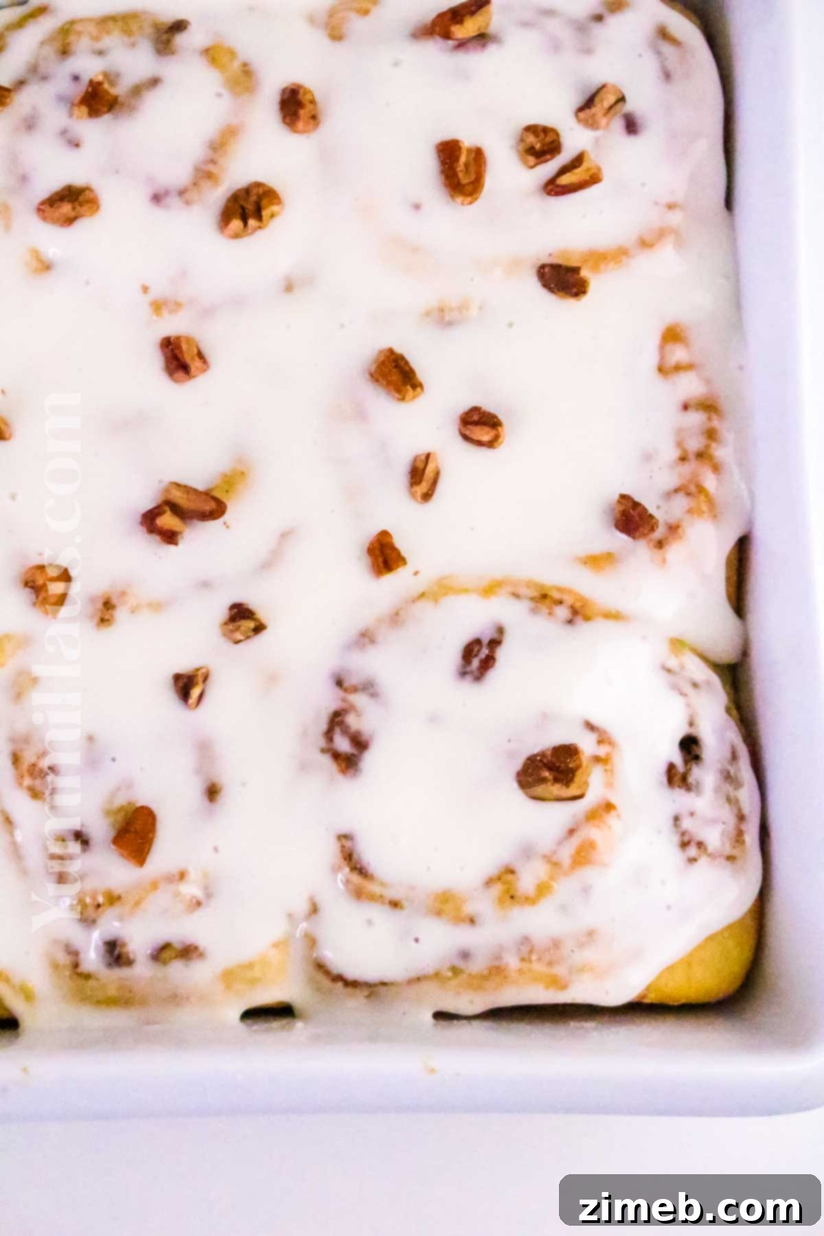 Spiced Banana Swirl Buns 3 Delicious glazed cinnamon rolls with cream cheese frosting.